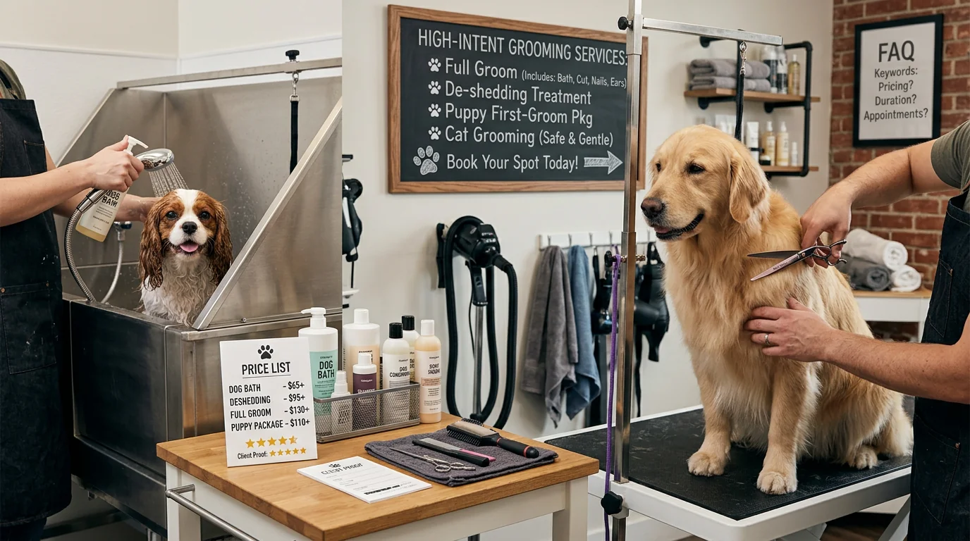 High-Intent Grooming Service Pages: From Dog Bath to Full Groom